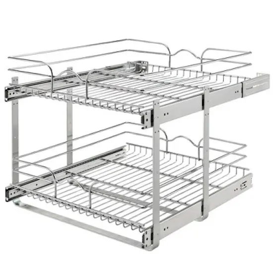 Rev-A-Shelf 5WB2 2-Tier Wire Basket Pull Out Shelf Storage for Kitchen Base Cabinet Organization, Chrome image {10}