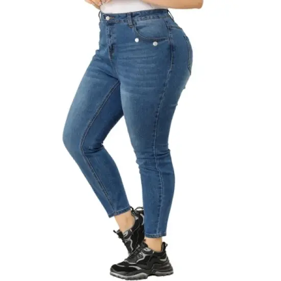 Agnes Orinda Women's Plus Size Denim Mid-Rise Stretch Washed Skinny Jeans image {7}