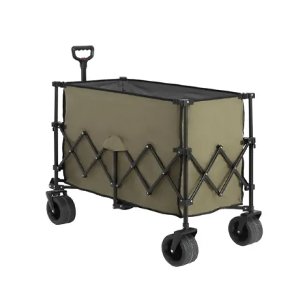 DSVIMOY Foldable Extended Wagon with 220lbs Weight Capacity, 300L Folding Utility Garden Cart with Drink Holders, Army Green, 42.91"*20.87"*32.68" image {5}