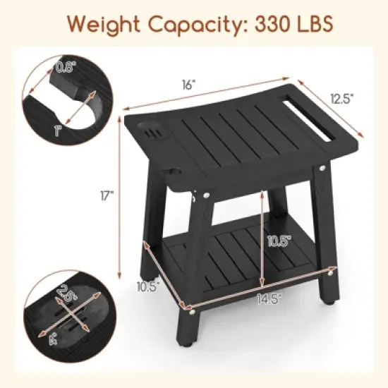 Tangkula Shower Bench Seat HIPS Shower Stool w/Handle Shower Head & Soap Holder image {8}