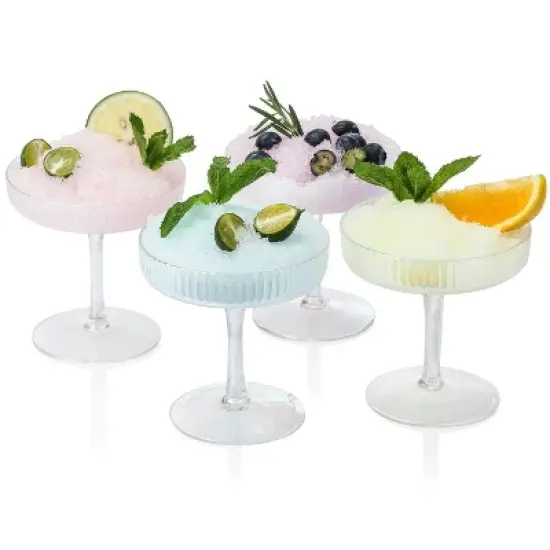 Slickblue Vintage Iridescent Coupe Glasses Set - 4oz, Vertical Stripe Texture (2/4-Pack) image {4}