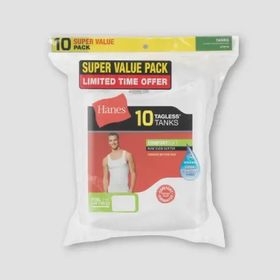 Hanes Men's Tank Top Undershirt 10pk - White image {5}