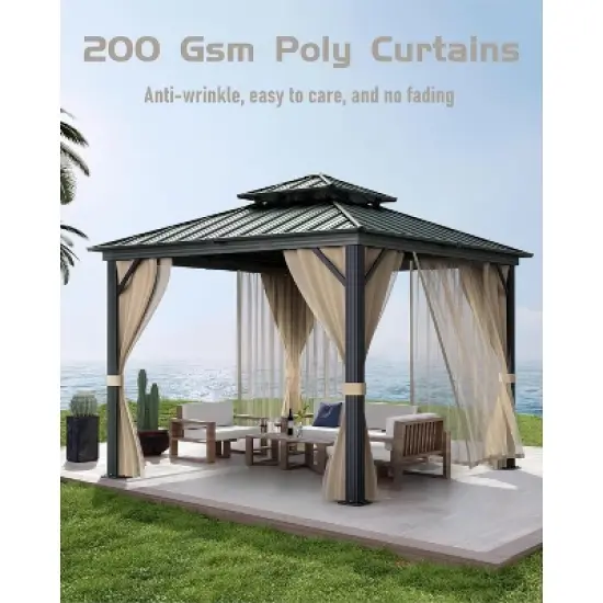 10x10 Ft Hardtop Gazebos with Heavy Duty Double Roof, Nettings and Curtains image {5}