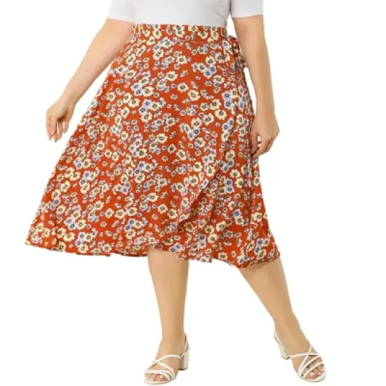 Agnes Orinda Women's Plus Size Boho Wrap Floral Beach Lightweight A Line Skirt image {6}