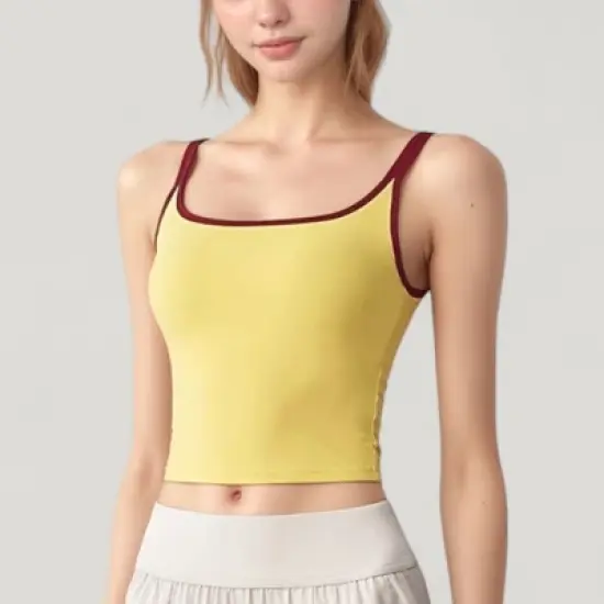Anna-Kaci Active Women's Square Neck Contrast Trim Cropped Active Tank Top image {8}