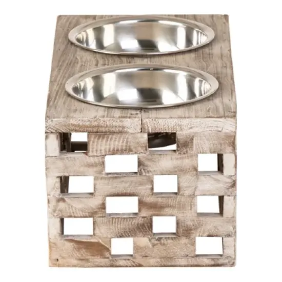 Huntley Pet Elevated Dog and Cat Double Bowl Feeder Stainless Steel Bowls (Berjen Block, Large) image {5}