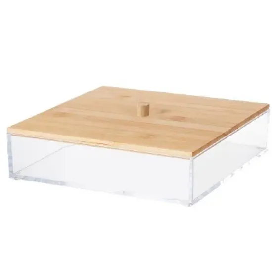 Acrylic Cosmetic Organizer with Bamboo Lid, Nonslip Durable & Stylish Clear Makeup Storage Box for Skincare, Beauty Accessories, Bathroom & Vanity Use image {3}