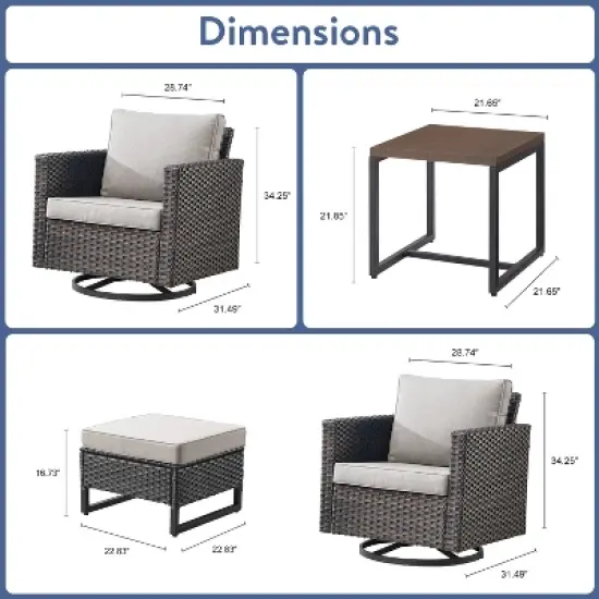 POCASSY All Weather Brown Wicker Patio Furniture Set, Outdoor Conversation Set with Swivel Chairs Set of 2 and Comfort Seat Cushion for Porch Balcony image {10}