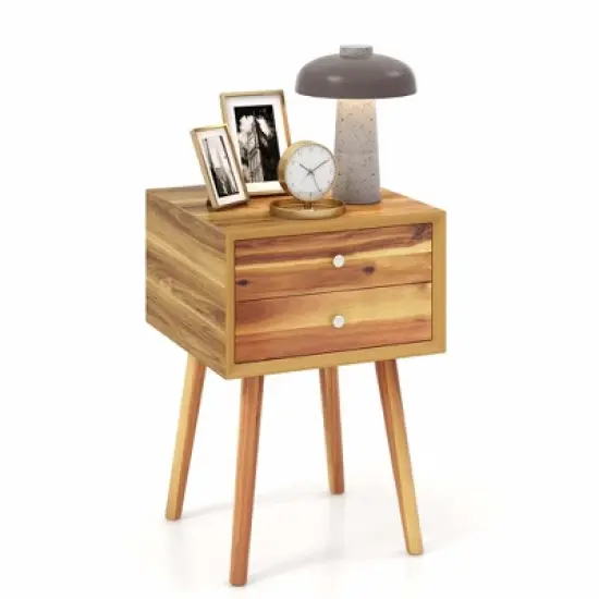 Costway End Table W/Drawers and Storage Wooden Mid-Century Accent Side Table Multipurpose for Bedroom, Living Room Home Furniture Nightstand image {10}