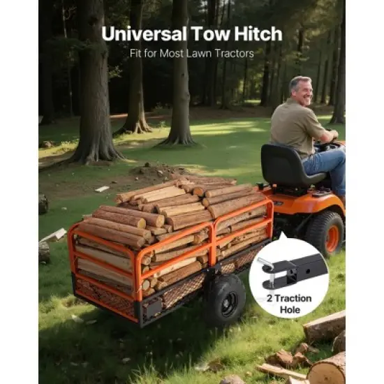 VEVOR Garden Utility Trailer, 22 Cu. Ft. & 1600lbs, ATV UTV Trailer, Tow Behind Steel Dump Trailers, Removable Rear Panel, Black image {6}