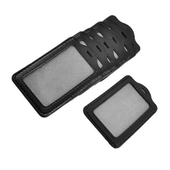Unique Bargains Office Vertical Faux Leather Name Tag ID Badge Card Holders Black 10 Pcs image {2}