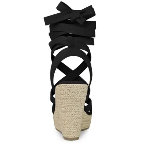 Allegra K Women's Espadrilles Platform Heels Lace Up Wedge Sandals image {3}