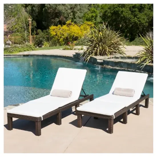 Jamaica Set of 2 Wicker Patio Chaise Lounge with Cushion - Brown - Christopher Knight Home: Weather-Resistant, Metal Frame image {1}