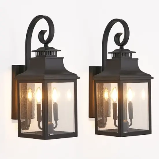 soscooter 23"-2-Pack Outdoor Wall Lantern Light &uml;C Vintage Black Metal Sconce with Clear Seeded Glass for Porch, Patio, and Garden (Bulb Not Included) image {10}