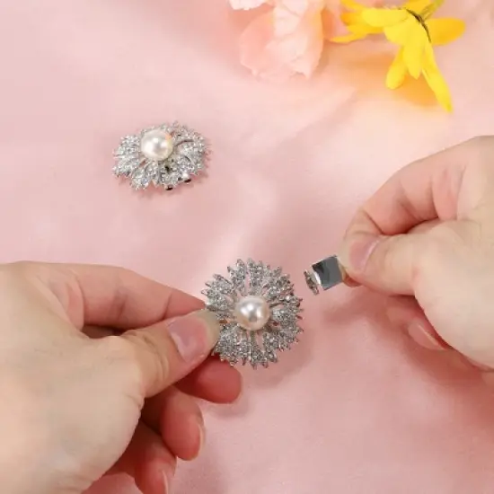 Unique Bargains Women's Round Rhinestone Shoe Buckle 1.57"x1.57" Silver Tone 2 Pcs image {2}