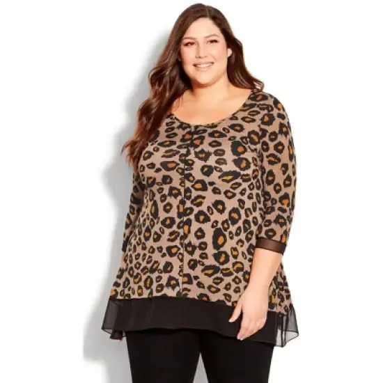 Women's Plus Size Alma Chiffon Hem Tunic - tan leopard | EVANS image {6}