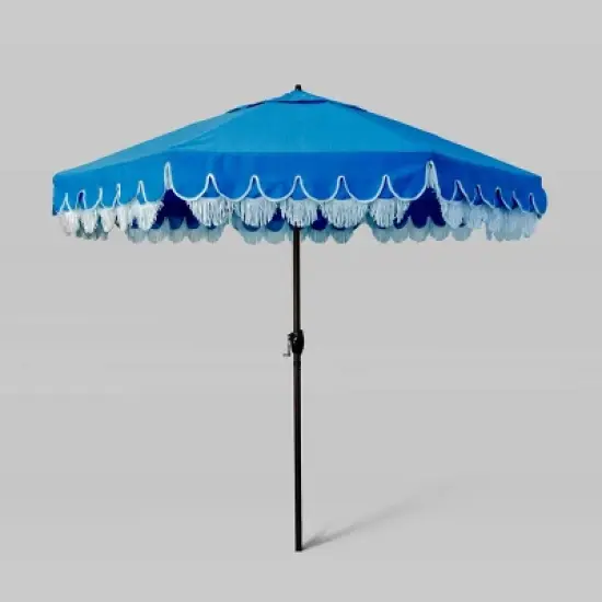 9' Sunbrella Scallop Base and Fringe Market Patio Umbrella with Auto Tilt - Bronze Pole - California Umbrella image {6}