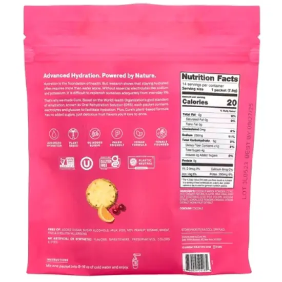 Cure Hydration Electrolyte Drink Mix, Tropical Punch, 14 Packets, 0.27 oz (7.6 g) Each image {4}