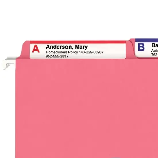 Smead FasTab  Hanging File Folder, 1/3-Cut Built-In Tab, Letter Size, Dark Pink, 9 per Pack (64014) image {4}