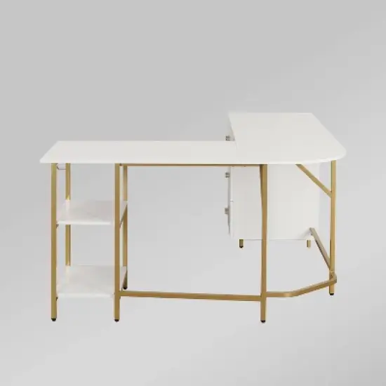 L Shape Home Office Two-Tone Desk with Storage - Techni Mobili image {7}