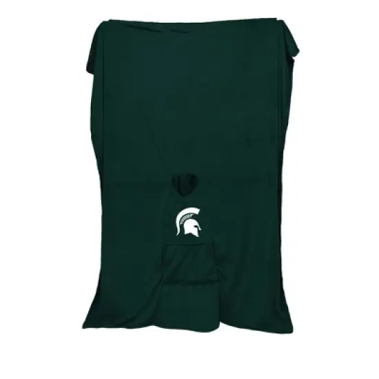 NCAA Michigan State Spartans Team Color Bloncho with Logo Patch and Faux Shearling Inside Throw Blanket image {2}