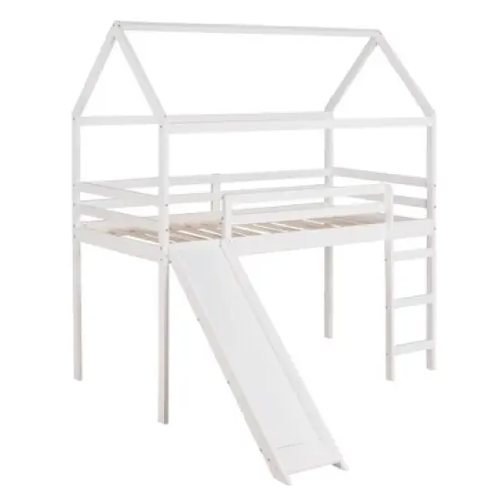 Twin Size House Shape Loft Bed with Slides, White - ModernLuxe image {3}