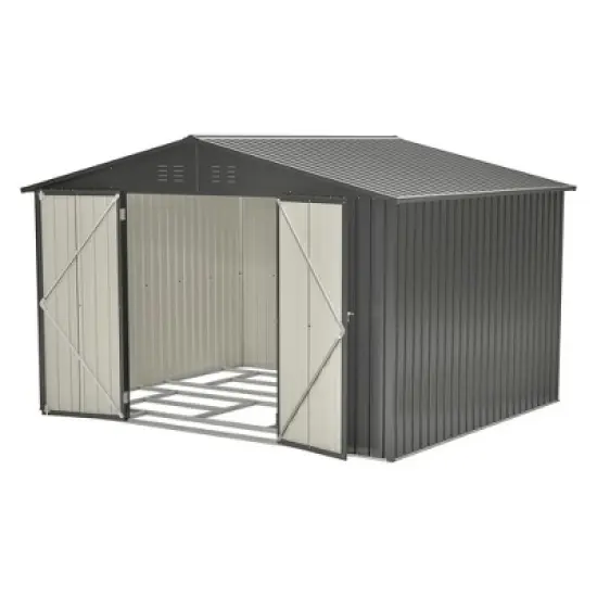 10X8 FT Outdoor Storage Shed, All Weather Metal Sheds with Lockable Doors, Tool Shed for Garden, Patio, Backyard, Lawn, Black image {9}