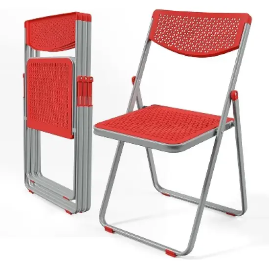 VINGLI Plastic Folding Chairs, Comfortable Foldable Chair with Breathable Mesh Seat and Sturdy Metal Frame, for Indoor and Outdoor Use, Red image {6}
