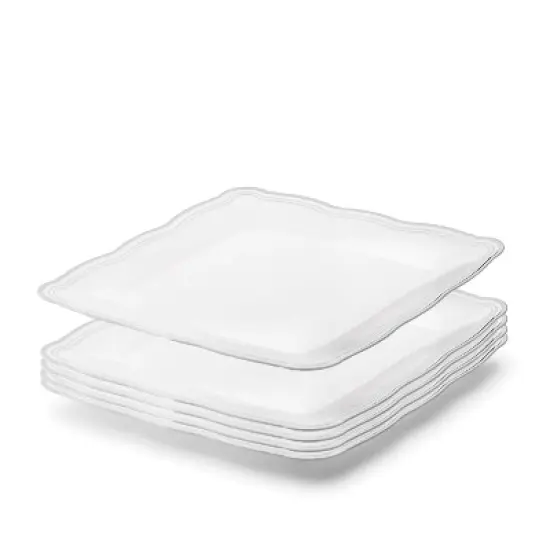 Posh Setting 12 X 12 Inch Square White and Silver Rim Plastic Serving Tray - 6 Pack image {4}