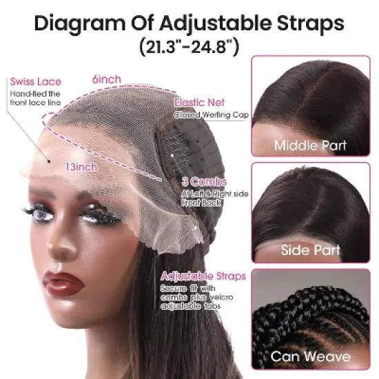 Jessie's Wig 20-22 Inch Straight Wig With Bangs 13X6 Deep Part Lace Front Natural Black 1 Pc/Pack image {4}