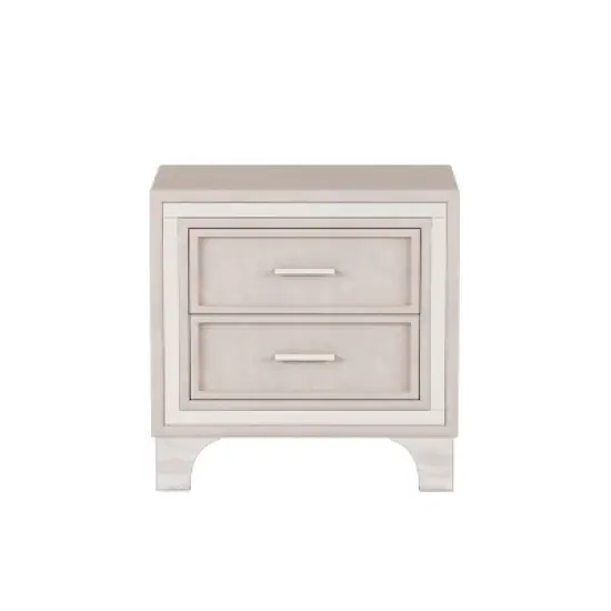 Kumasinova Velvet Modern Nightstand with Metal Legs,Silver Stripe Accent Bedside Table,Mid-Century Night Stand with Drawers,Nightstands for Bedroom image {4}