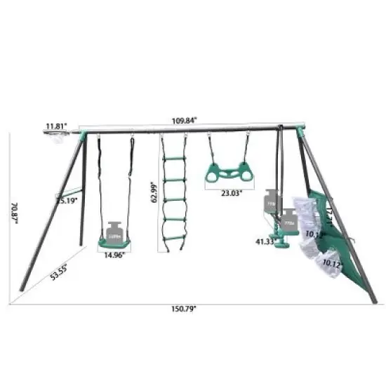 YUHAO Children Four Function Swingset with Face to Face Metal Plastic Safe Swing Seat 550lbs, Outdoor Toys，Age 3+ , Blackish Green image {3}