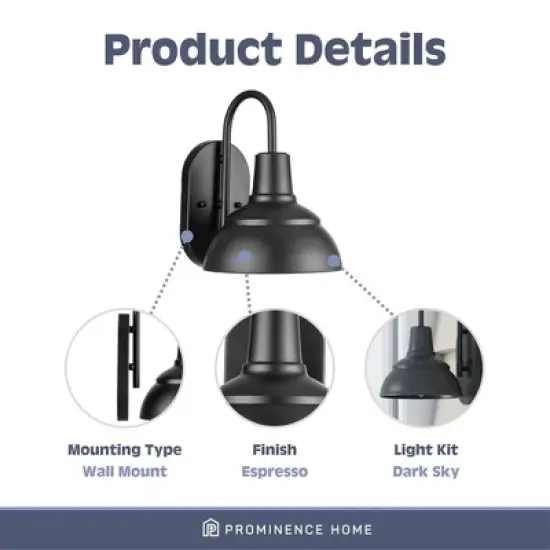 Prominence Home Brightondale Industrial Outdoor Scone Lantern Coach Light with Comprehensive Instructions and Troubleshooting Manual, Black image {1}