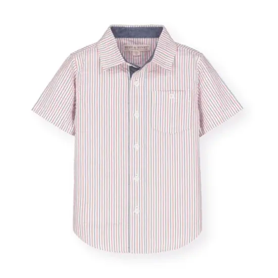 Hope & Henry Boys' Seersucker Short Sleeve Button Down Shirt, Kids image {6}