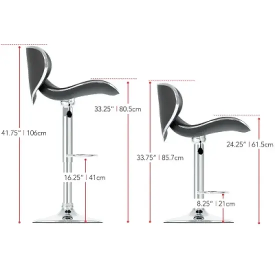 Set of 2 Adjustable Curved Form Fitting Leatherette Barstool - Corliving image {6}
