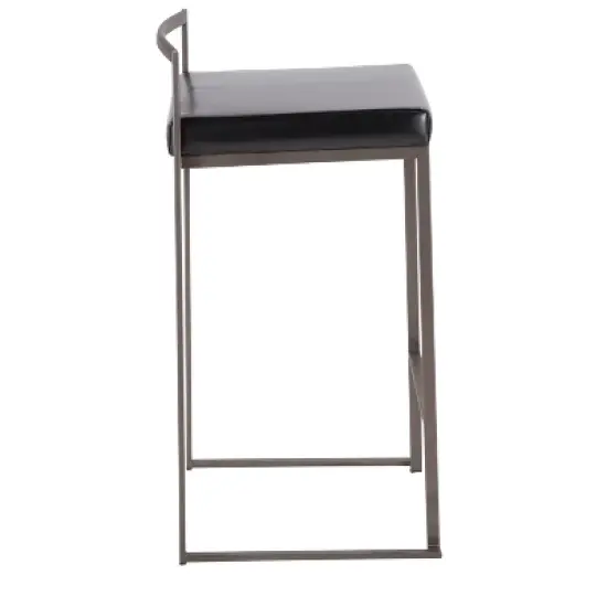 Set of 2 26" Fuji Contemporary Stackable Counter Height Barstools Antique with Cushion image {2}
