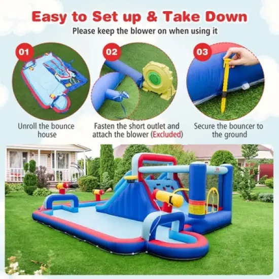 Costway Inflatable Water Slide Park Kids Bounce House Climbing Jumping without Blower image {7}