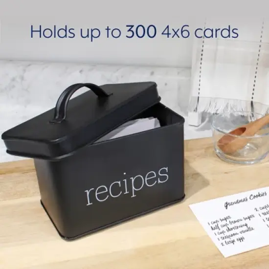 AuldHome Design Farmhouse Enamelware Recipe Box; Vintage Rustic Style Metal Recipe Holder Organizer image {6}