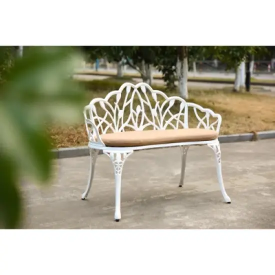 MOEPISY Tulip Patio Garden Bench Metal Park Bench Cast Aluminum Outdoor Furniture With Floral Rose image {3}