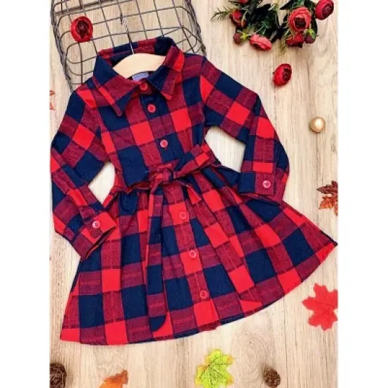 Girls So Glad For Plaid Belted Dress - Mia Belle Girls image {2}