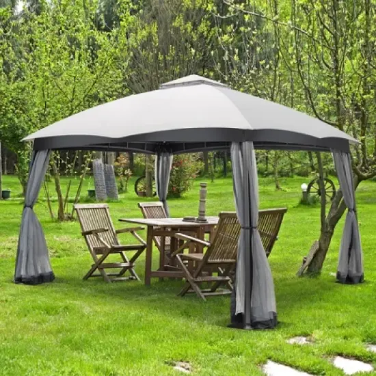 Costway 10x12 FT 2-Tier Patio Gazebo Canopy Netting Heavy-Duty Metal Easy-Setup Outdoor image {1}
