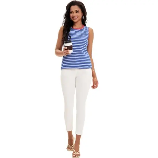 ATHLECHIC Women's Striped Color Block Side Slits Crew Neck Casual Sleeveless Shirts image {4}