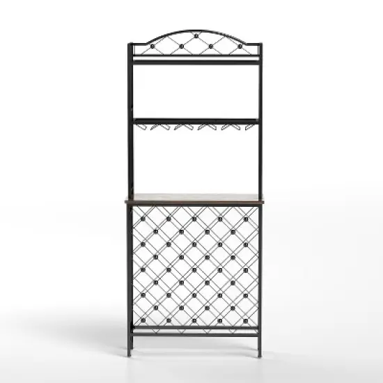 DOMETOUR Industrial Wine Rack Bar Table, 3-Tier Liquor Bottle and Glass Holder with Storage, Metal & Wood Organizer for Home Kitchen & Dining Room image {7}