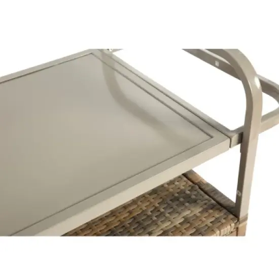 Outdoor Bar Table With One Ice Bucket, Lockable Wheels, Side Basket For Garden, Wicker Bar Cart With Cabinet, Bar Cart Outdoor-Cuddlewood image {6}