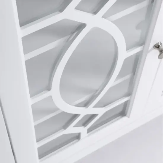 HOMCOM Modern Sideboard with Storage, Console Table, Buffet Cabinet with Glass Doors for Living Room, White image {5}