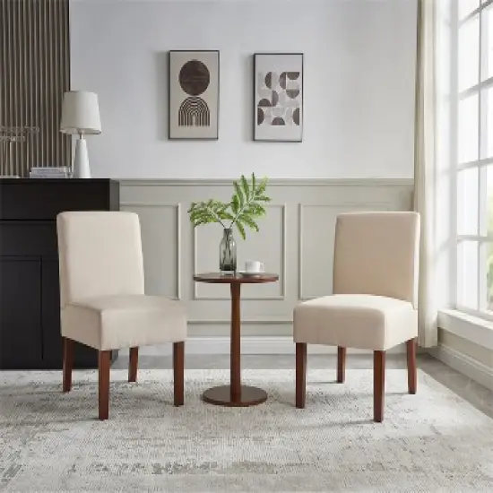 Carl Armless Fabric Upholstered Accent Chair Set of 2 with Round Wood Side Table Slipper Chairs Sets-Maison Boucle image {9}