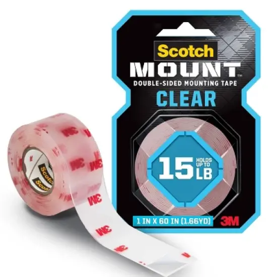 Scotch Mount Double-Sided Mounting Tape Clear 1" x 60": Heavy Duty Wall Tape, Double Stick for Art & Office image {9}
