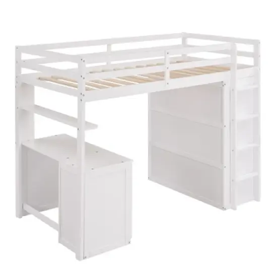 Twin size Loft Bed with Drawers, Desk and Wardrobe-ModernLuxe image {4}