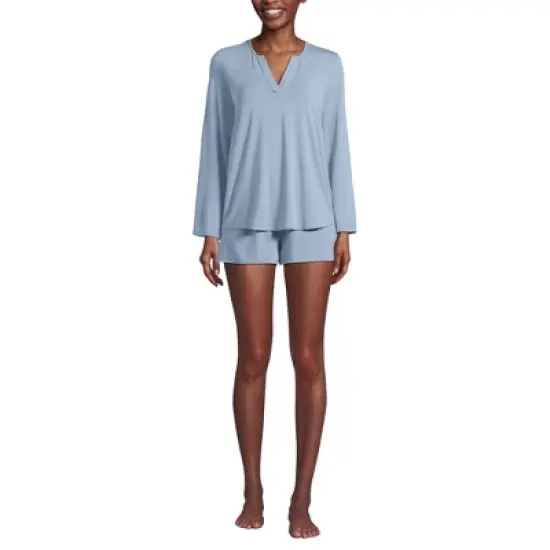 Lands' End Women's Cooling 2 Piece Pajama Set - Long Sleeve Flowy Shirt and Shorts image {4}