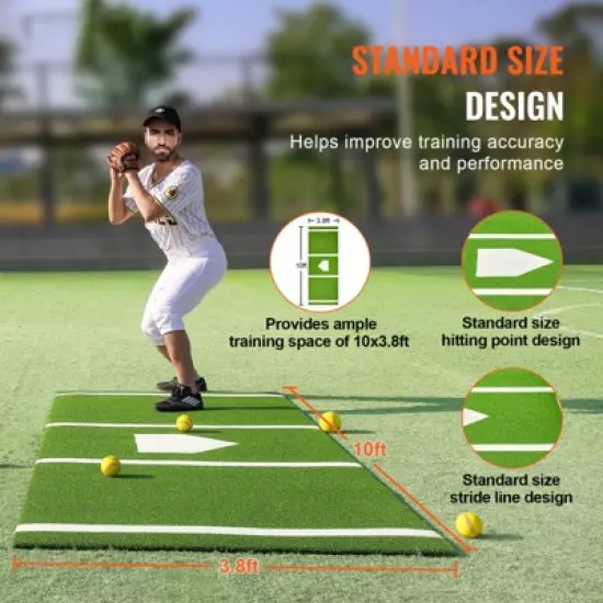 VEVOR Baseball Softball Hitting Batting Mat, 10' x 3.8' Indoor/Outdoor Softball Mat, Lined & Foam Backing Anti-Slip Anti-Fade Softball Training Aid image {2}